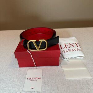 (NEW) Valentino VLogo Reversible Belt – Black/Red 70